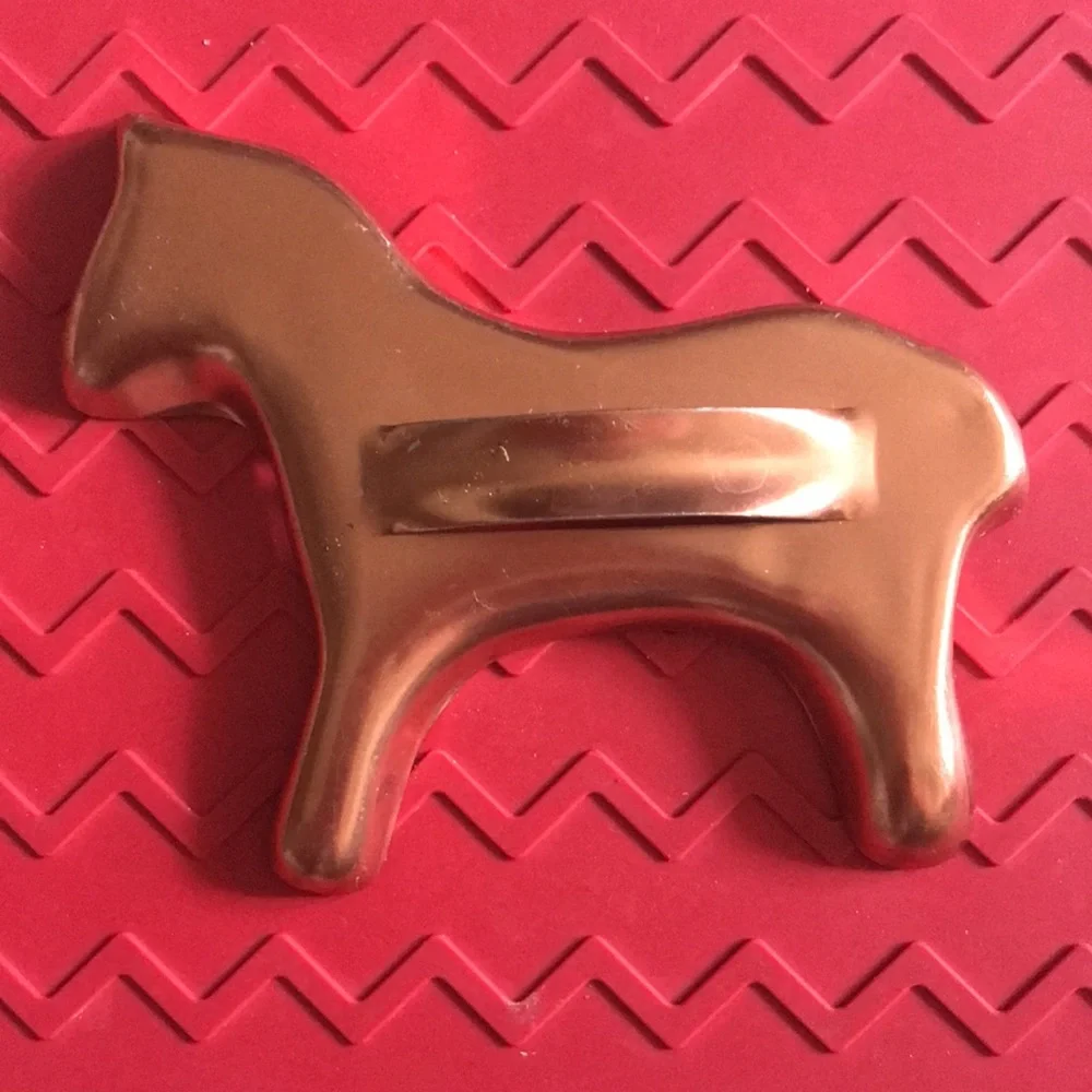 Three Copper Tone Cookie Cutters with Handles Fleur de lis Horse Iron Chopper